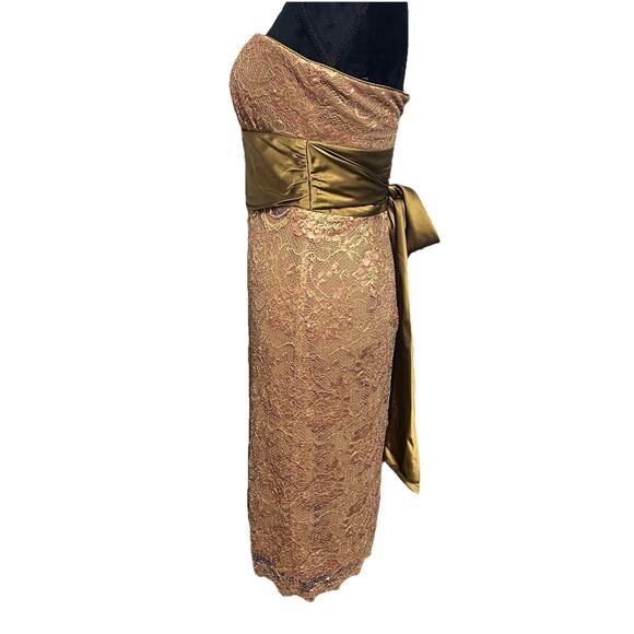 Y2K Nicole Miller Metallic Lace Strapless Dress Sz 6 Bodycon Cocktail Wedding - Picture 4 of 13